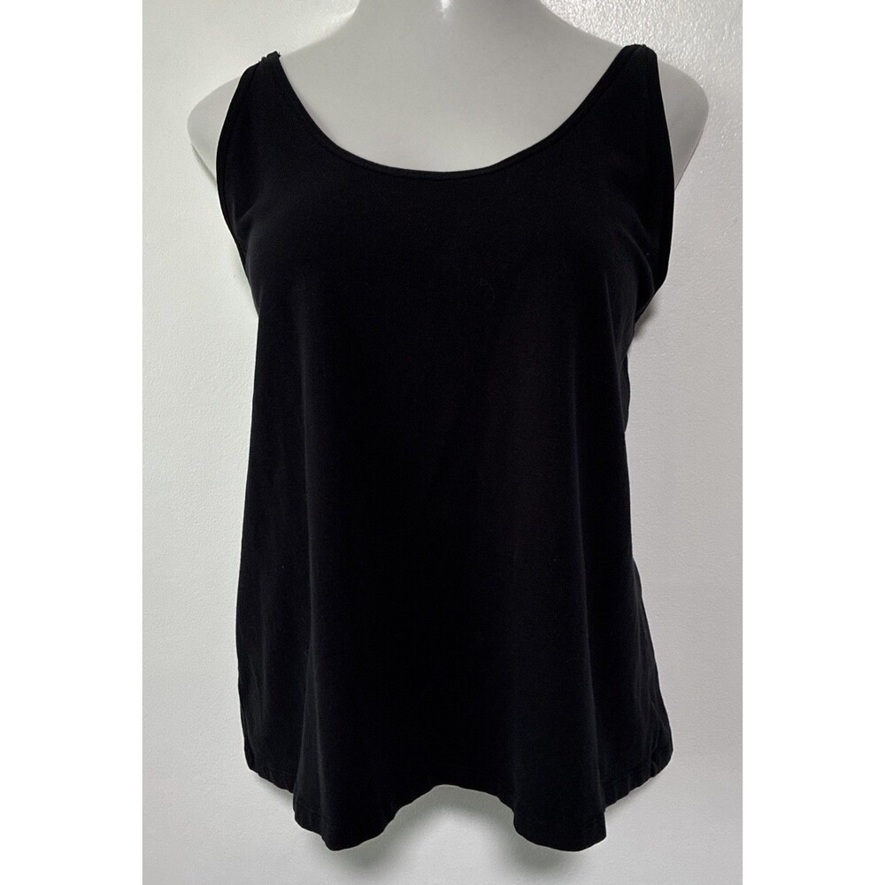 Coldwater Creek Camisole Top Wide Strap Pullover Tank Round Neck Black Cotton